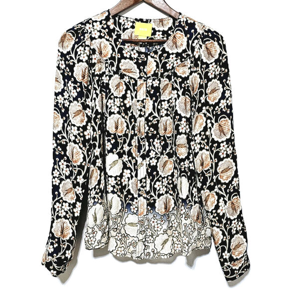 Anthropologie Maeve Ori Bibbed Floral Ombre Button Down Top Women's Size M Boho - Picture 2 of 7
